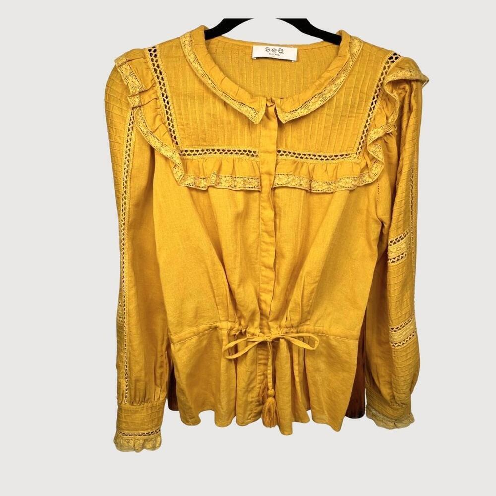 Rare Tuckernuck Sea New York Seraphina Long Sleeve Ruffle Blouse coastal cowgirl - Picture 2 of 8